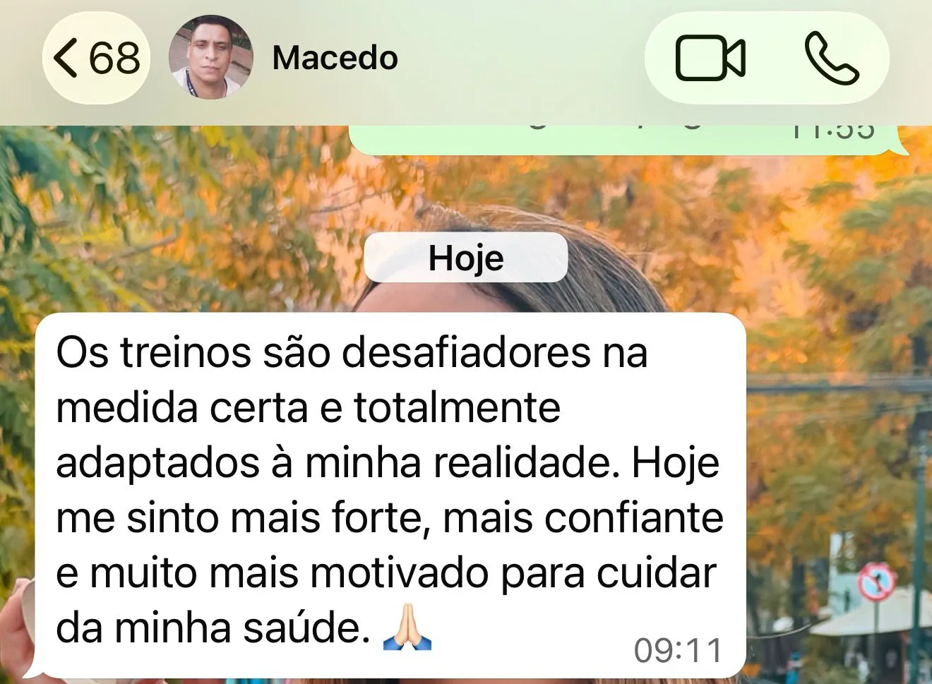 Depoimento de aluno no WhatsApp