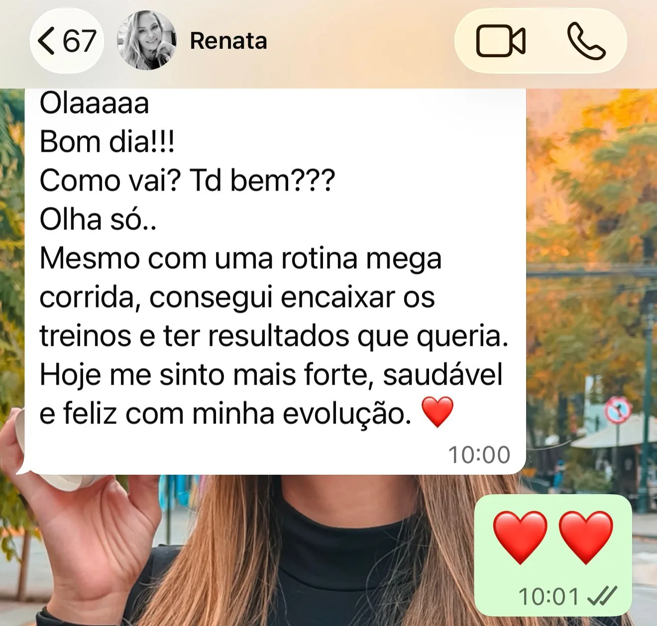 Depoimento de aluno no WhatsApp