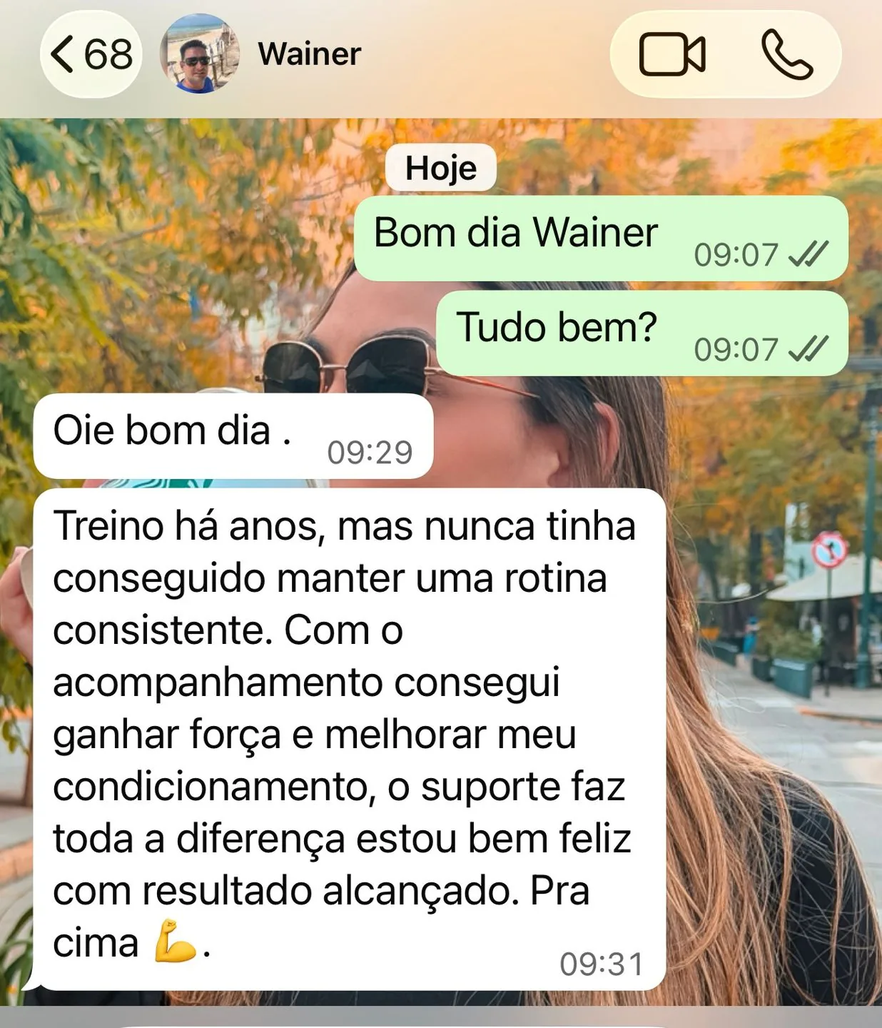 Depoimento de aluna no WhatsApp